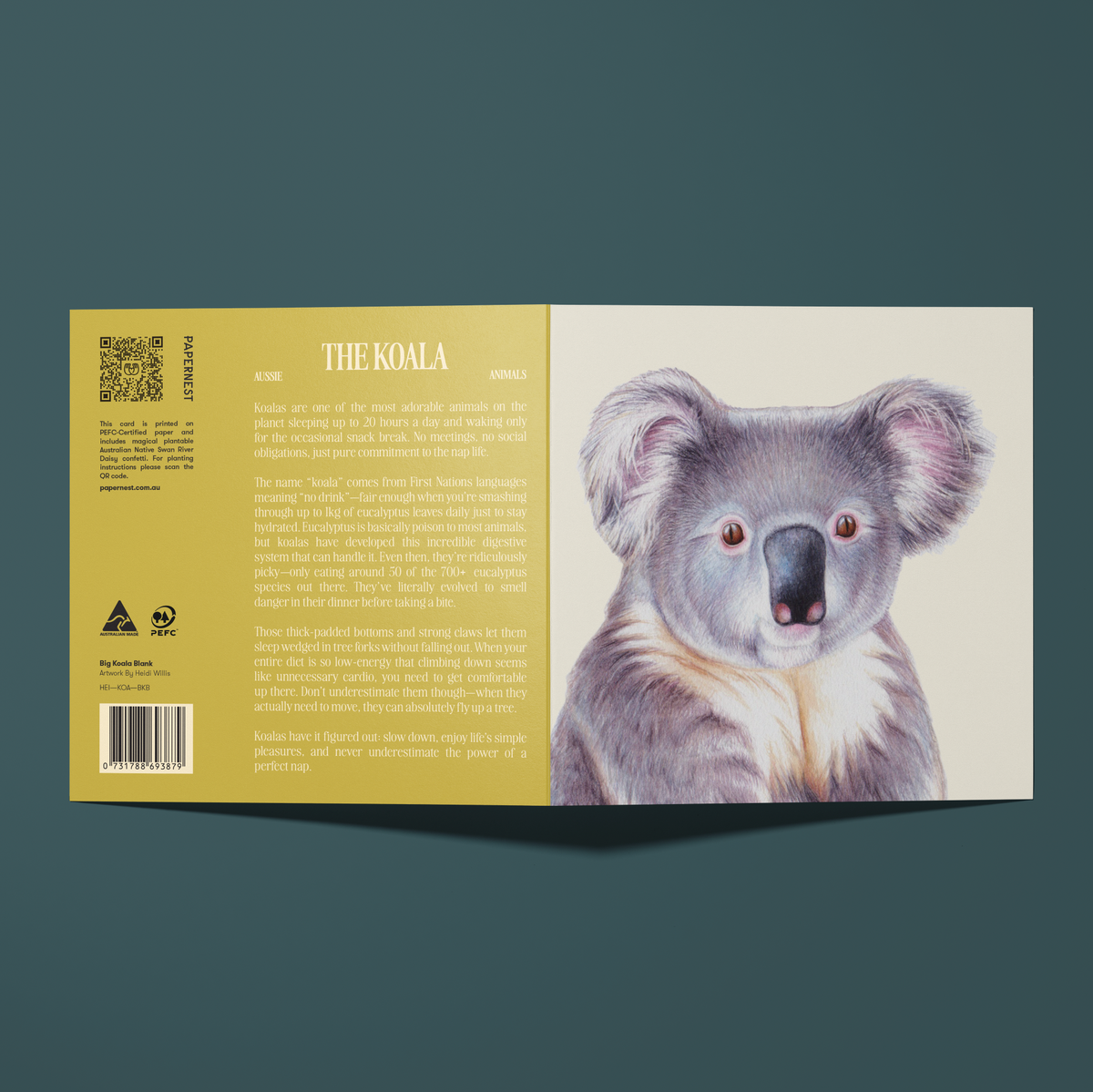 Greeting card with a koala illustration.