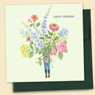Watercolour flower bunch birthday card with gemstones by Tamsin Ainslie reading 'A bunch of happy birthdays'
