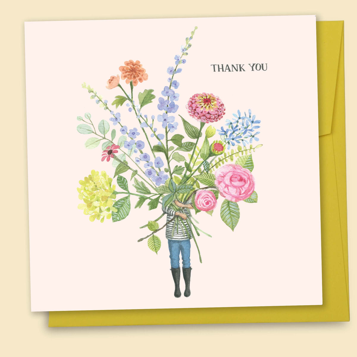Watercolour flower bunch thank you card with gemstones by Tamsin Ainslie reading 'A bunch of thank yous'