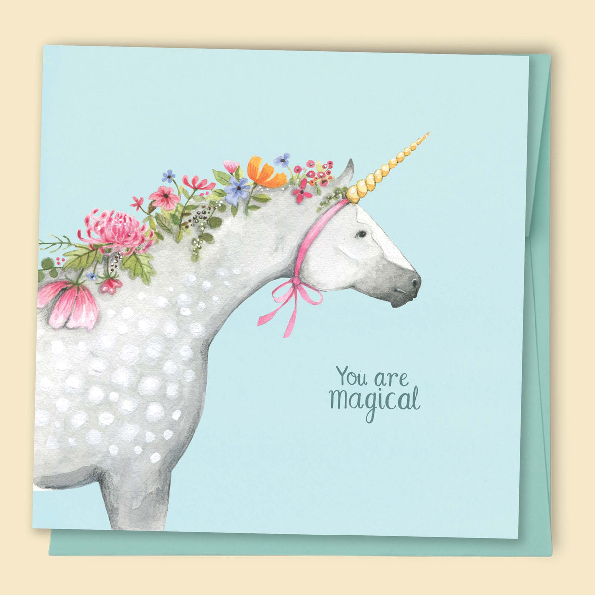 Watercolour birthday card with gemstones by Tamsin Ainslie reading 'You are magical'