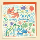 Illustrated "Happy Birthday" card with birds and wildflowers by Mark Conlan, includes plantable seed paper confetti
