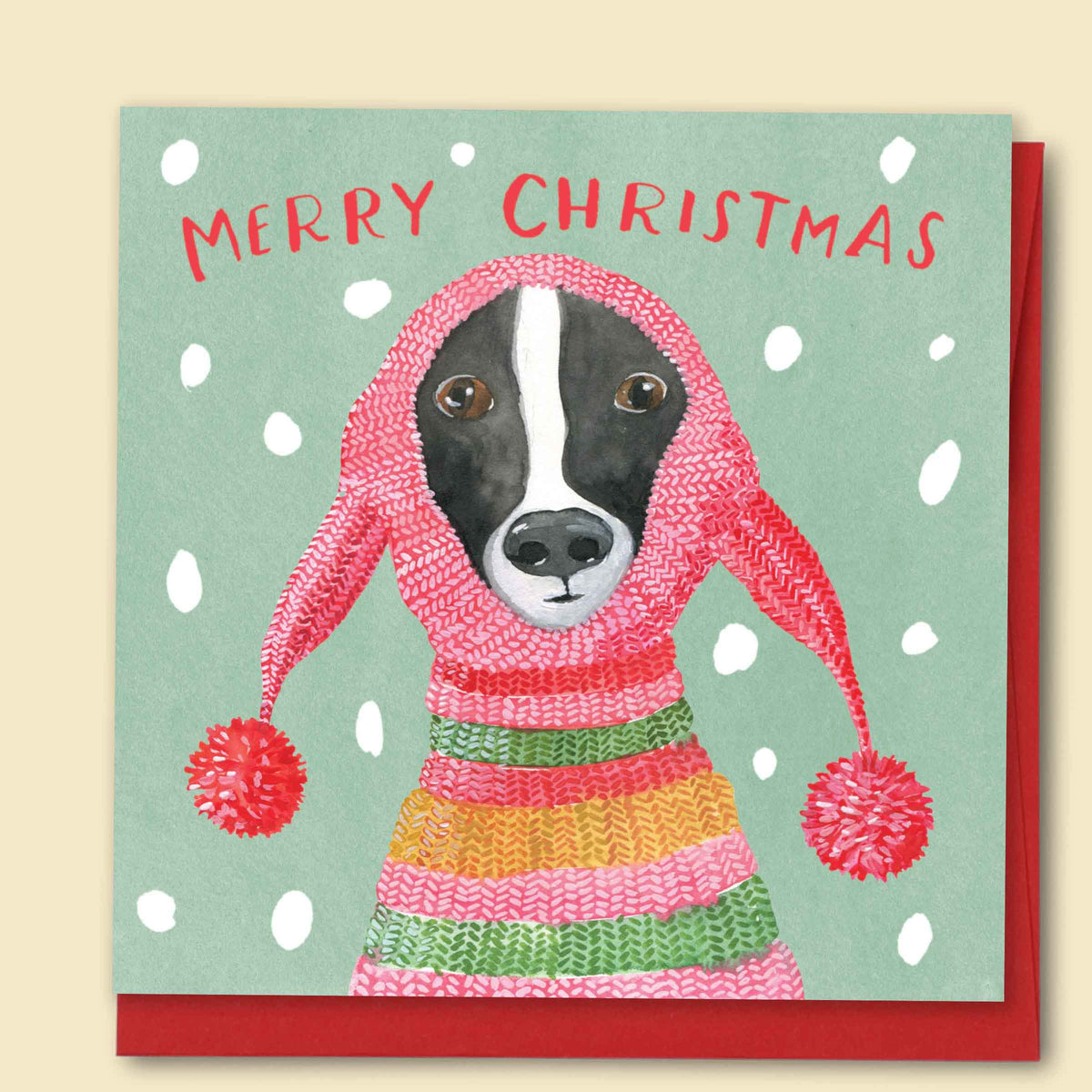 Merry Christmas Dog With Beanie — Australian-made greeting card by Papernest