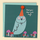 An illustrated card with a bird wearing a party hat with pom pom detail with the text "Hope your day is just magic" — Australian-made greeting card by Papernest