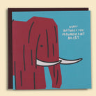 A greeting card with a cartoon illustration of a woolly mammoth and the text 'Happy Birthday you Magnificent Beast' — Australian-made greeting card by Papernest