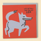 A greeting card with an illustration of a fox on a red background, with the text 'HAPPY BIRTHDAY YOU SILVER FOX' — Australian-made greeting card by Papernest