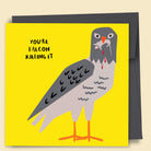 A greeting card with a fun illustration of a falcon on a yellow background, with the text 'YOU'RE FALCON KILLING IT' above it. Australian-made greeting card by Papernest.